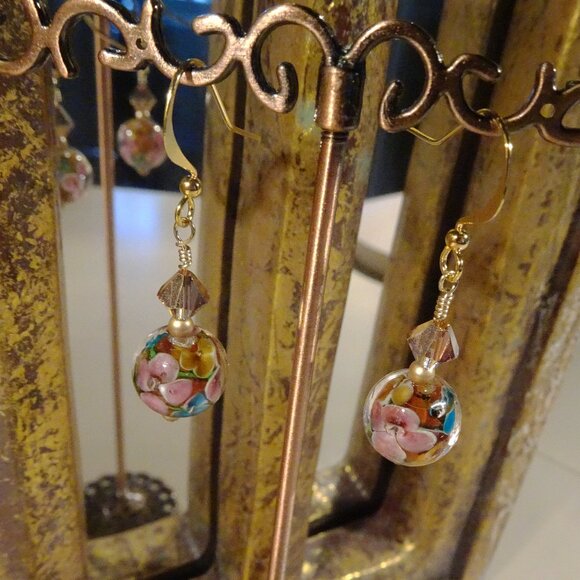 Lampwork earrings in petite 12 mm. Czech beads & Austrian crystals in six colors - Picture 9 of 16